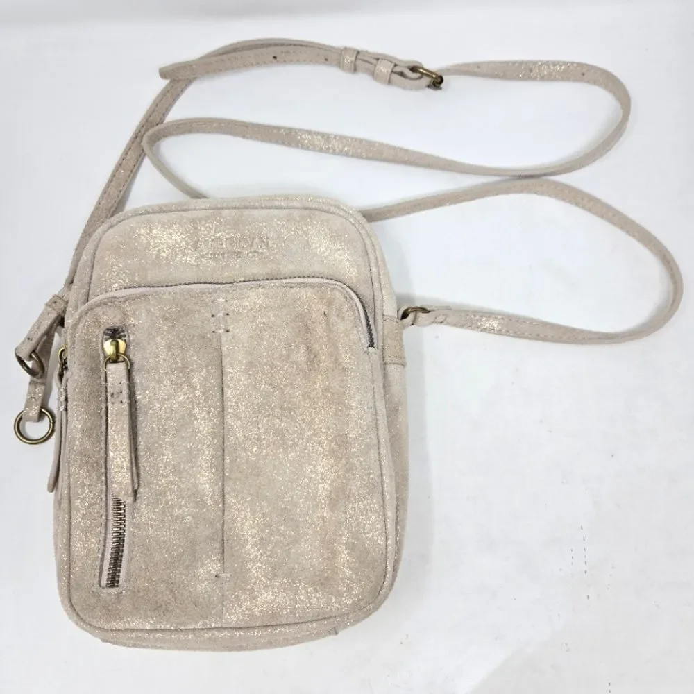 AMERICAN LEATHER COMPANY Cleveland NS Crossbody Bag Stone‎ Shimmer